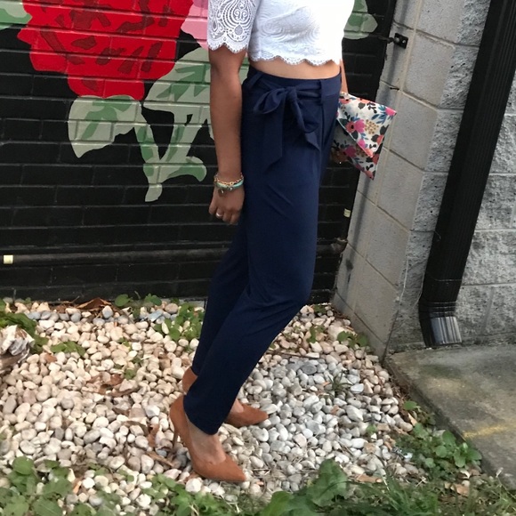 high waisted sash tie ankle pant